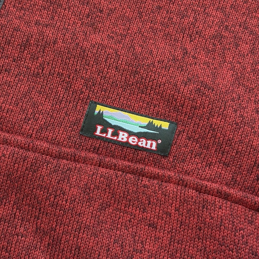 LL Bean Sweater Mens Medium Red Orange Fleece Snap T Pullover Outdoor Preppy - Picture 3 of 7